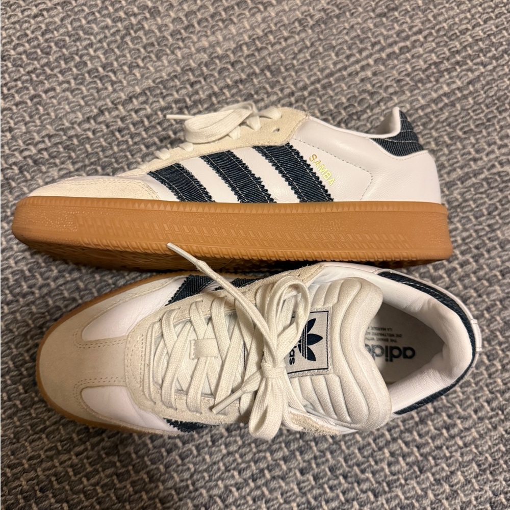 Adidas White and Navy Sneakers with Gum Sole